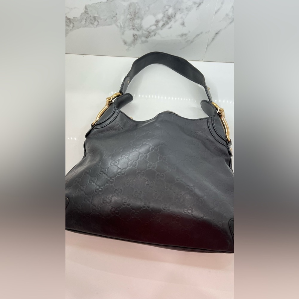 Gucci Black Guccissima Horsebit Leather Creole Hobo Bag